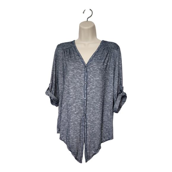 Max Studio Button Down & Tie Blouse Color Blue Size Large - Picture 4 of 10